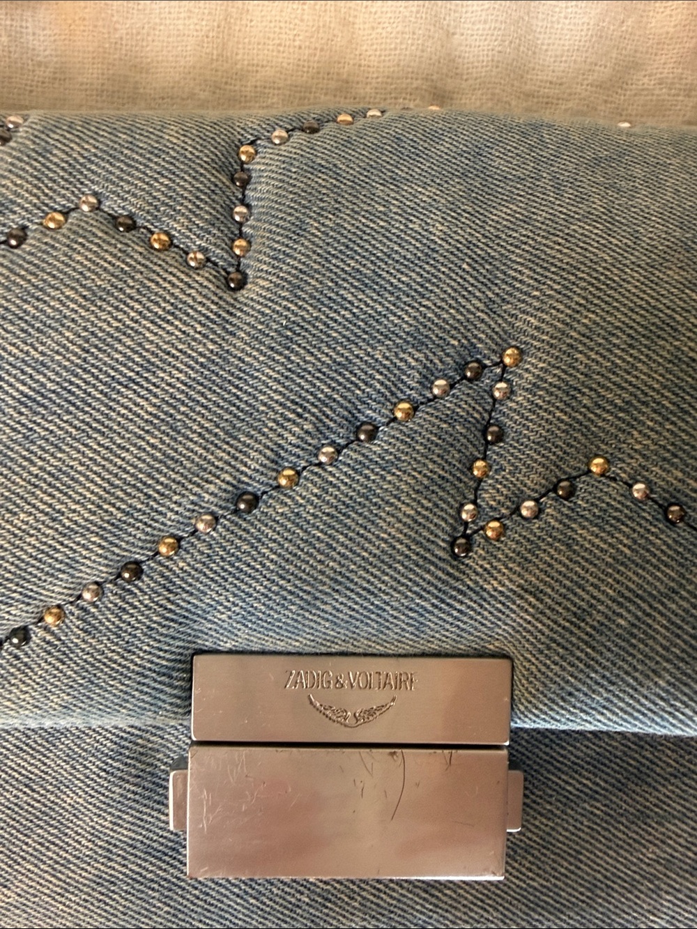 Zadig & Voltaire Light Blue Denim Shoulder Bag with Silver Chain - Picture 2 of 8